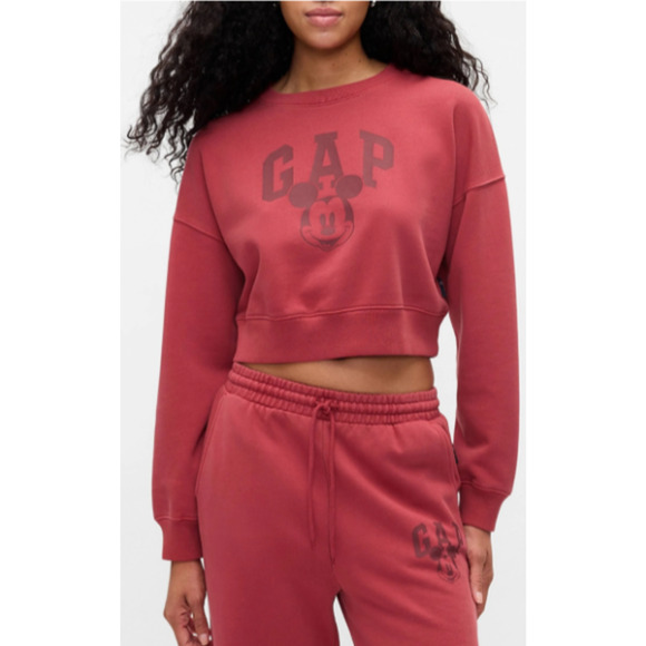 GAP Tops - GAP Disney Women's Mickey Mouse Pink Pullover Cropped Sweatshirt Size Small 0-6